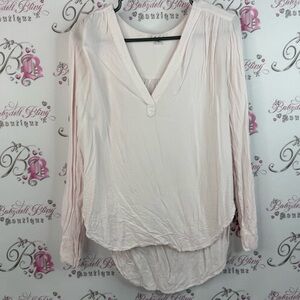 On The Road long sleeve V-neck light, pink flowy Women's Blouse - Soft Pink top